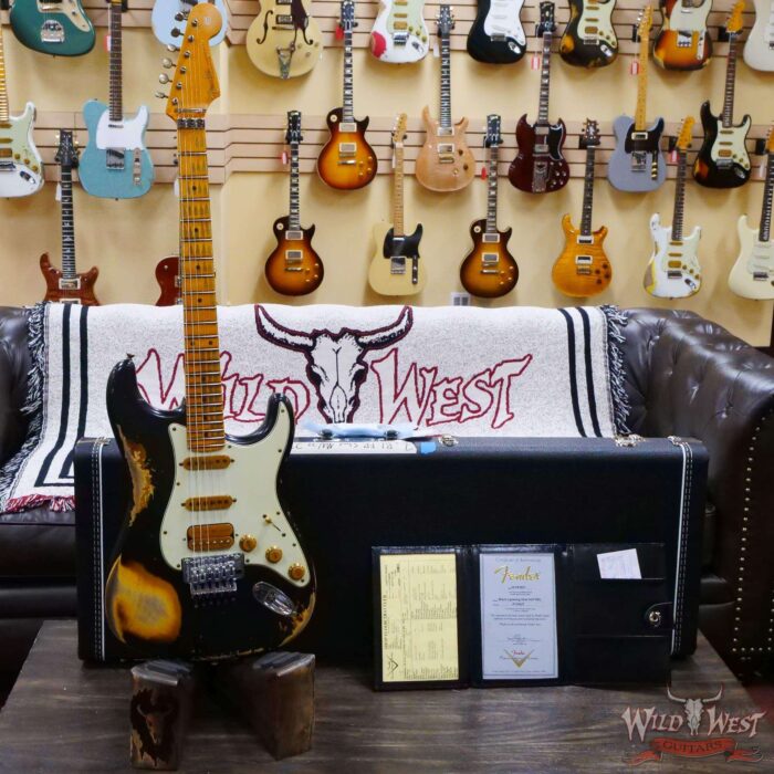 Fender Custom Shop Wild West Black Lightning Stratocaster HSS Floyd Rose Maple Board 22 Frets Heavy Relic 2 Tone Sunburst - Image 6