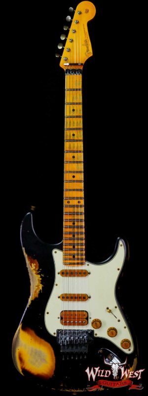Fender Custom Shop Wild West Black Lightning Stratocaster HSS Floyd Rose Maple Board 22 Frets Heavy Relic 2 Tone Sunburst