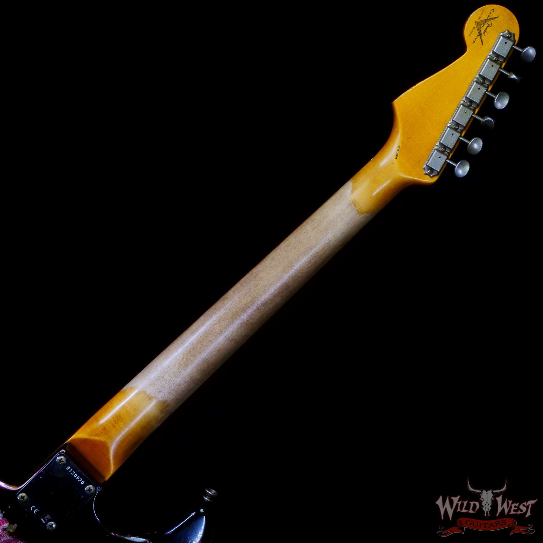 fendercs-blfr-ppsly-r130920-c3__wwg.jpg Fender Custom Shop Wild West Black Lightning Stratocaster HSS Floyd Rose Maple Board 22 Frets Heavy Relic Pink Paisley - Image 5