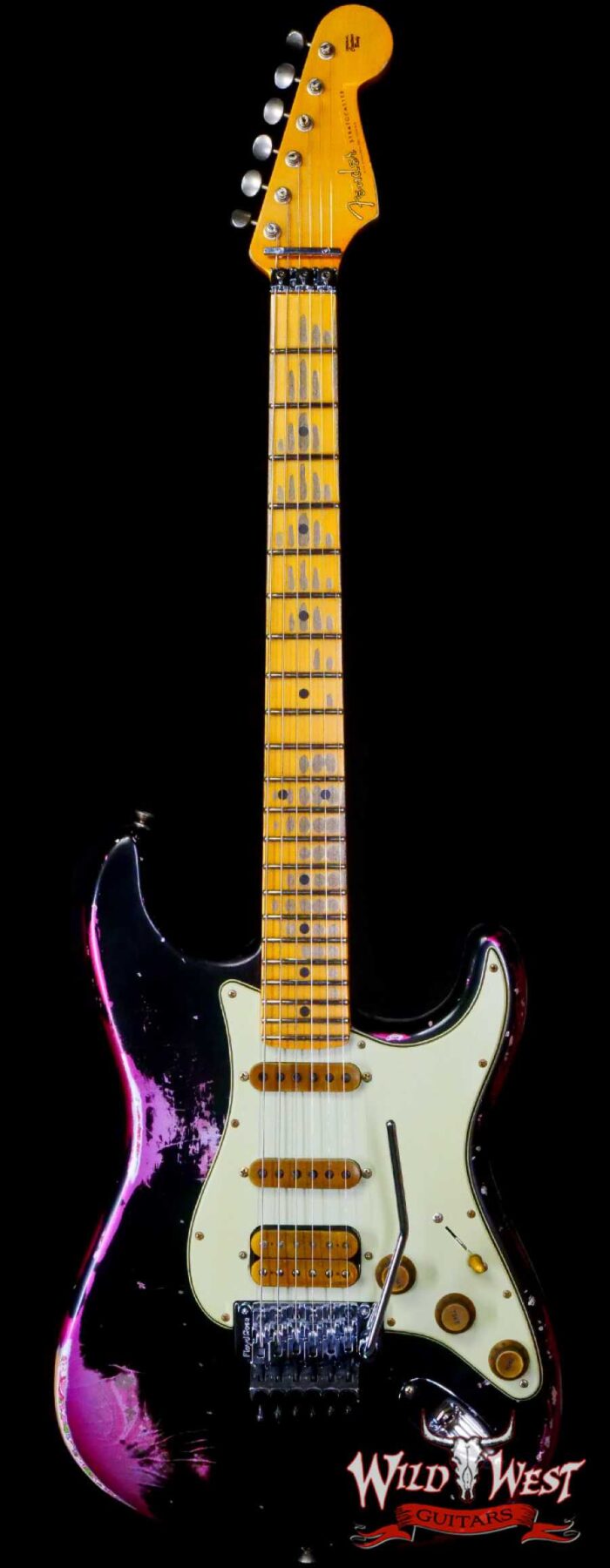 Fender Custom Shop Wild West Black Lightning Stratocaster HSS Floyd Rose Maple Board 22 Frets Heavy Relic Pink Paisley - Image 1