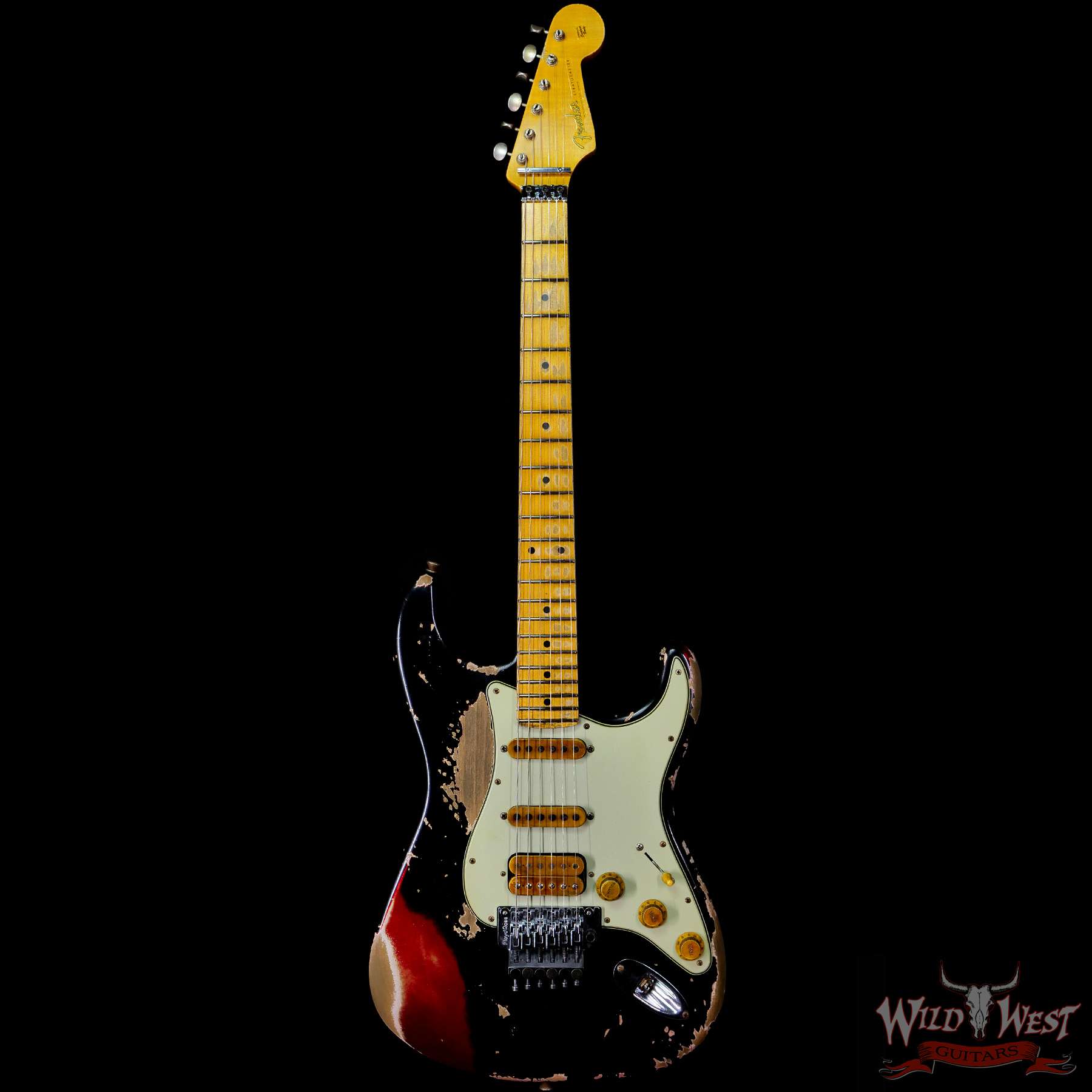 fendercs-blfr-r111001-c1__wwg.jpg Fender Custom Shop Wild West Black Lightning Stratocaster Floyd Rose Heavy Relic Maple Board 22 Frets Candy Apple Red - Image 3