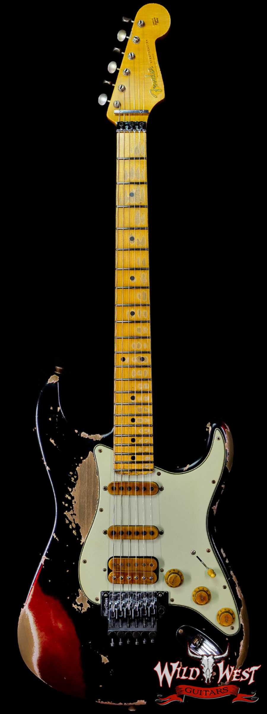 fendercs-blfr-r111001-main__wwg_large.jpg Fender Custom Shop Wild West Black Lightning Stratocaster Floyd Rose Heavy Relic Maple Board 22 Frets Candy Apple Red - Image 1