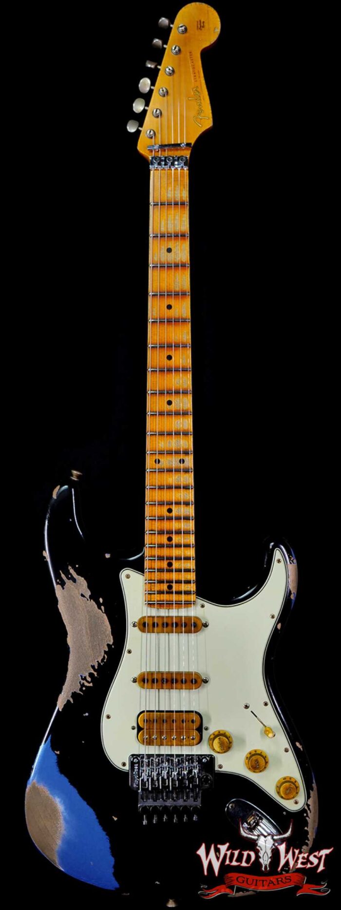 Fender Custom Shop Wild West Black Lightning Stratocaster Floyd Rose Heavy Relic Maple Board 22 Lake Placid Blue - Image 1