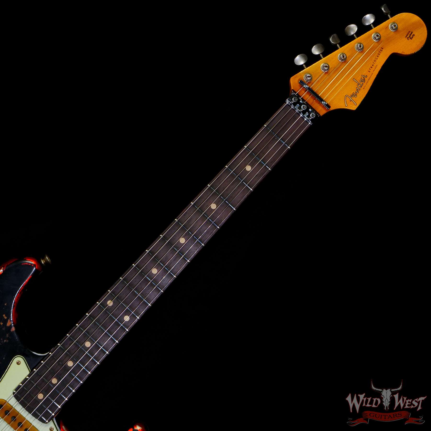 fendercs-blfr-r117909-c2__wwg.jpg Fender Custom Shop Wild West Black Lightning Stratocaster HSS Floyd Rose Rosewood Board 22 Frets Heavy Relic Candy Tangerine - Image 4