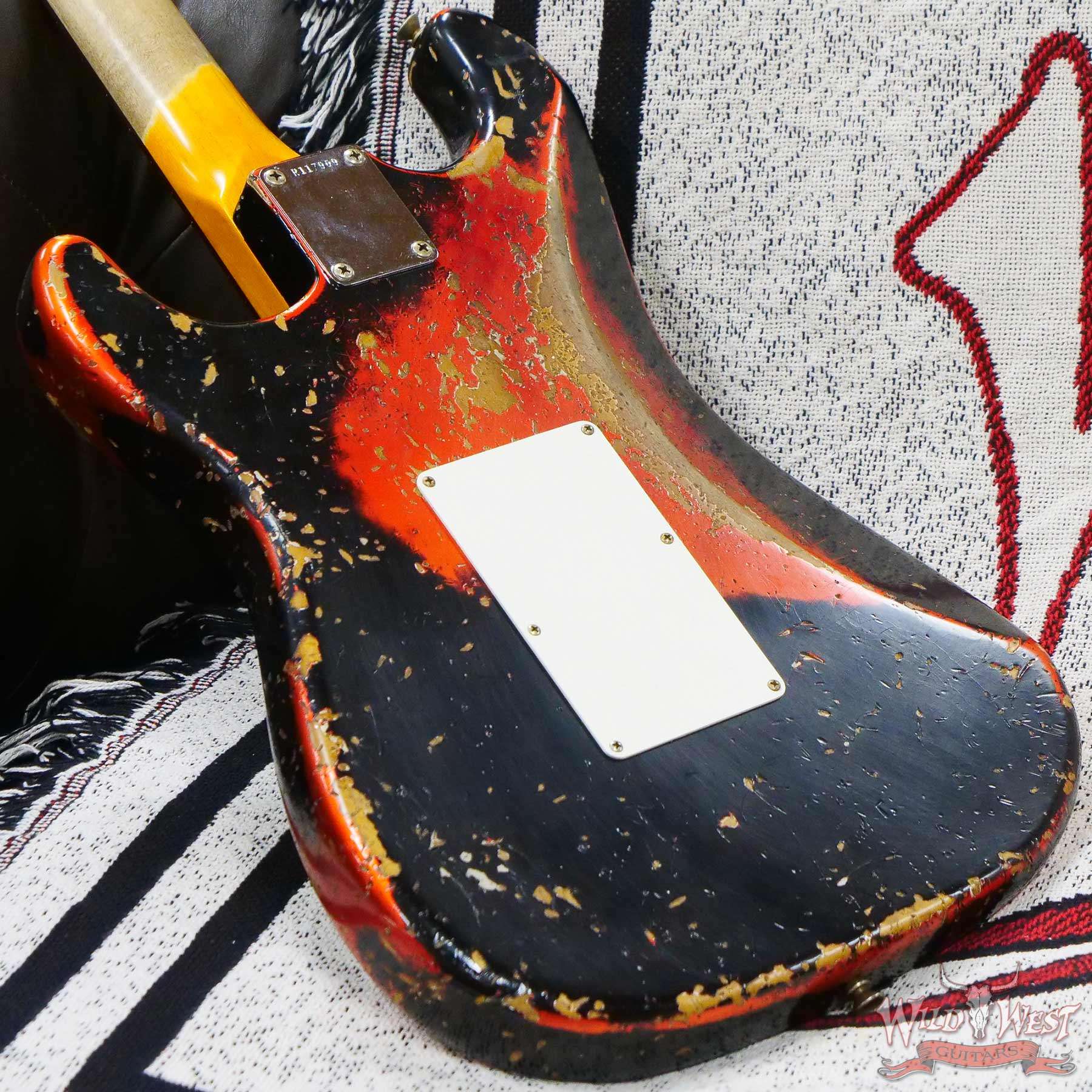 fendercs-blfr-r117909-d7__wwg.jpg Fender Custom Shop Wild West Black Lightning Stratocaster HSS Floyd Rose Rosewood Board 22 Frets Heavy Relic Candy Tangerine - Image 12