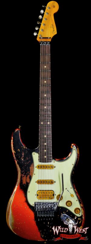 Fender Custom Shop Wild West Black Lightning Stratocaster HSS Floyd Rose Rosewood Board 22 Frets Heavy Relic Candy Tangerine