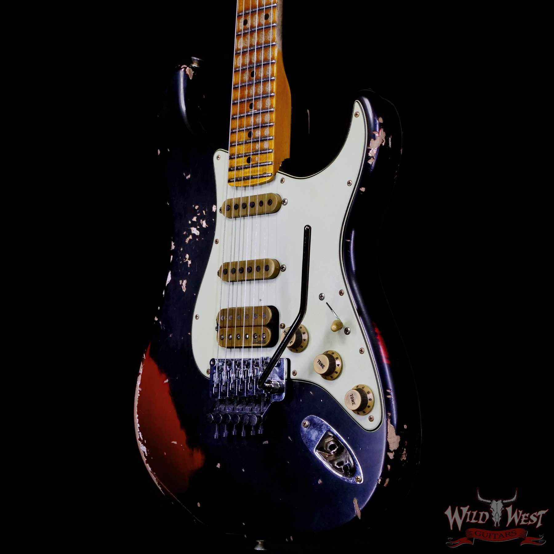 fendercs-blfr-r119870-br__wwg.jpg Fender Custom Shop Wild West Black Lightning Stratocaster HSS Floyd Rose Maple Fingerboard 22 Frets Heavy Relic Candy Apple Red 7.95 LBS - Image 2