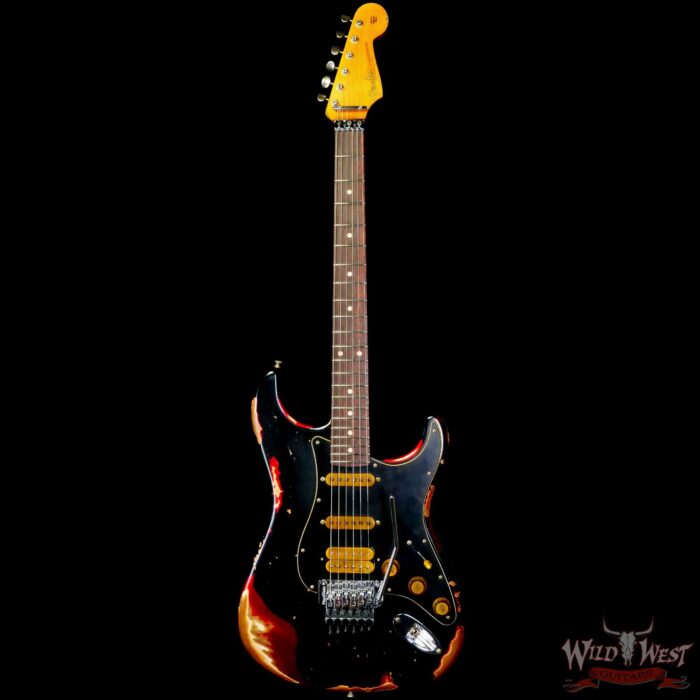 Fender Custom Shop Wild West Black Lightning Stratocaster HSS Floyd Rose Rosewood Board Black Pickguard Heavy Relic Candy Apple Red - Image 3
