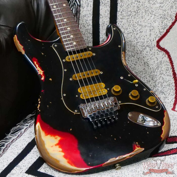 Fender Custom Shop Wild West Black Lightning Stratocaster HSS Floyd Rose Rosewood Board Black Pickguard Heavy Relic Candy Apple Red - Image 8
