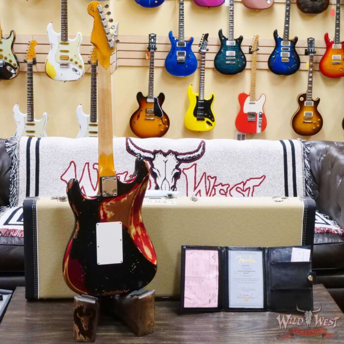 Fender Custom Shop Wild West Black Lightning Stratocaster HSS Floyd Rose Rosewood Board Black Pickguard Heavy Relic Candy Apple Red - Image 10