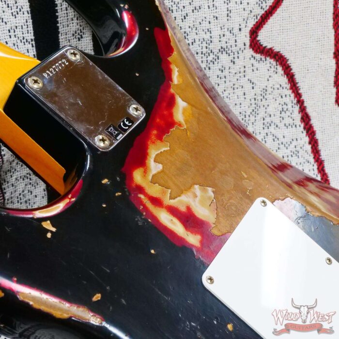 Fender Custom Shop Wild West Black Lightning Stratocaster HSS Floyd Rose Rosewood Board Black Pickguard Heavy Relic Candy Apple Red - Image 13