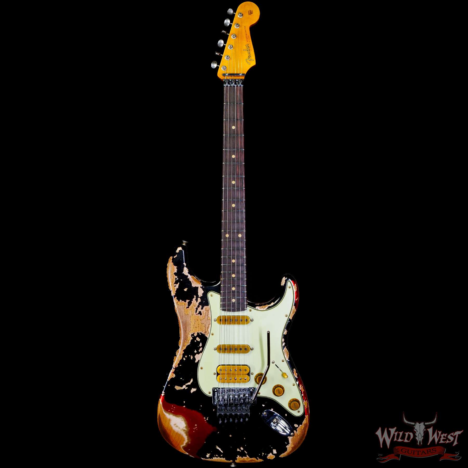 fendercs-blfr-r129482-c1__wwg.jpg Fender Custom Shop Wild West Black Lightning Stratocaster HSS Floyd Rose Rosewood Board 22 Frets Heavy Relic Candy Apple Red - Image 3
