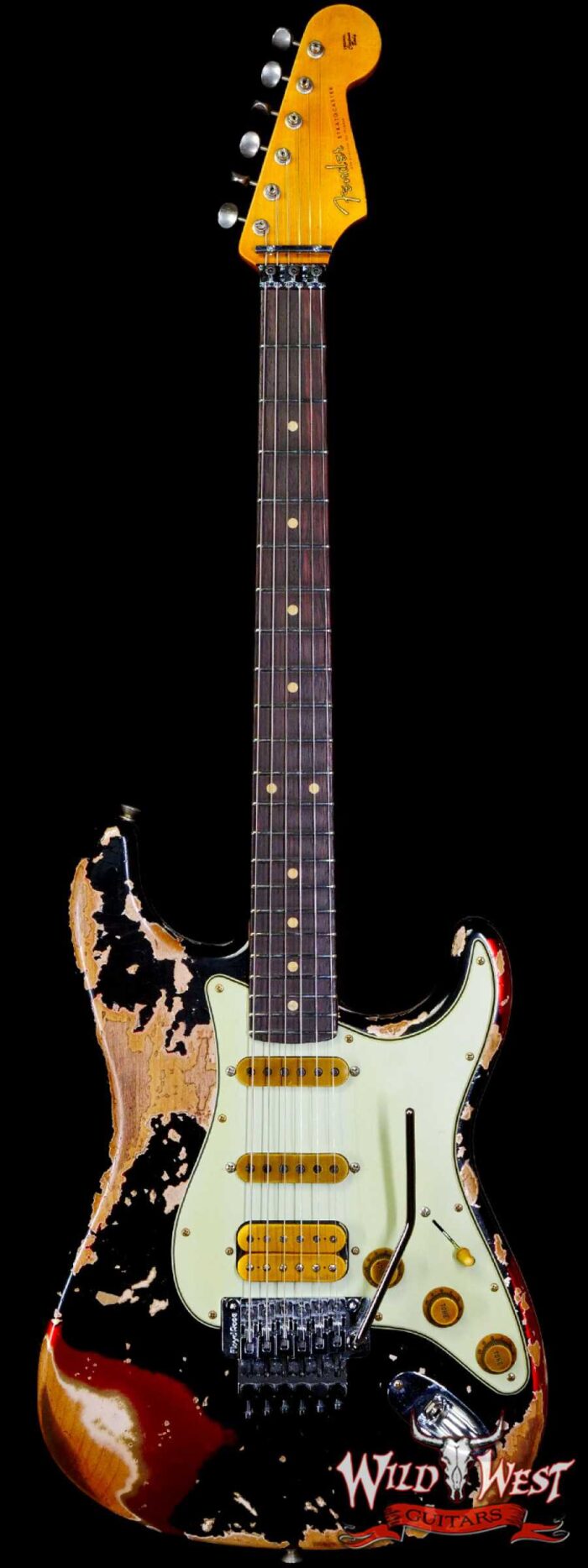 Fender Custom Shop Wild West Black Lightning Stratocaster HSS Floyd Rose Rosewood Board 22 Frets Heavy Relic Candy Apple Red - Image 1