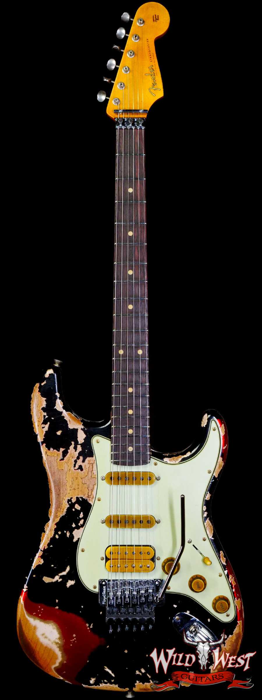 fendercs-blfr-r129482-main__wwg_large.jpg Fender Custom Shop Wild West Black Lightning Stratocaster HSS Floyd Rose Rosewood Board 22 Frets Heavy Relic Candy Apple Red - Image 1