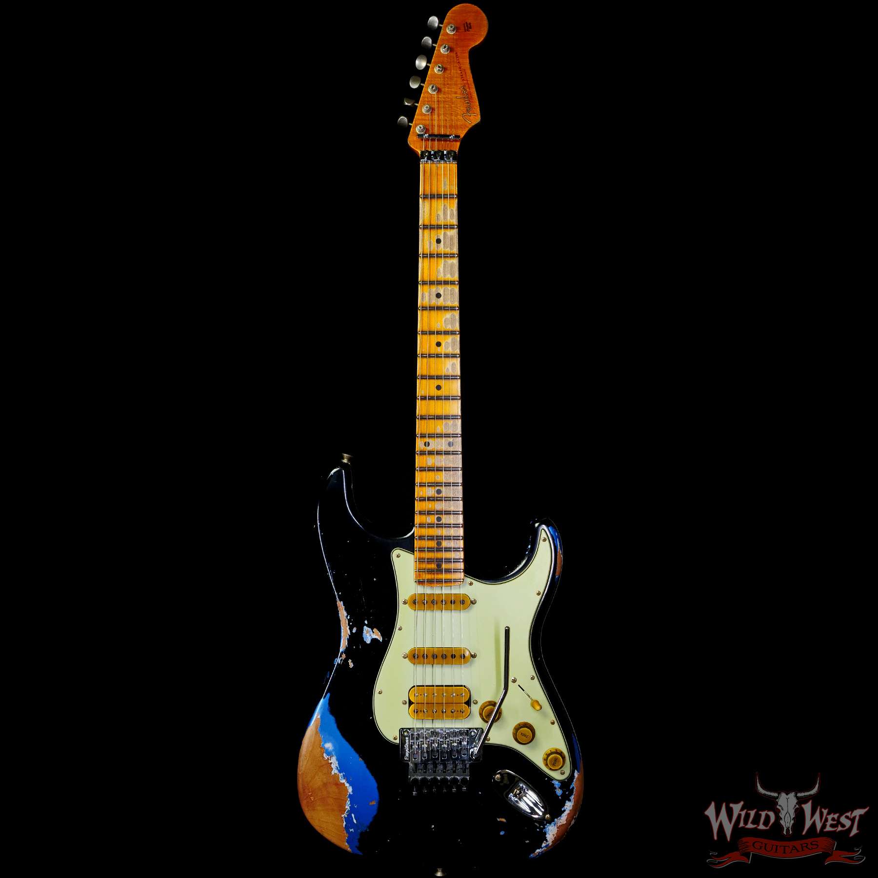 fendercs-blfr-r129666-c1__wwg.jpg Fender Custom Shop Wild West Black Lightning Stratocaster HSS Floyd Rose Maple Board 22 Frets Heavy Relic Lake Placid Blue - Image 3