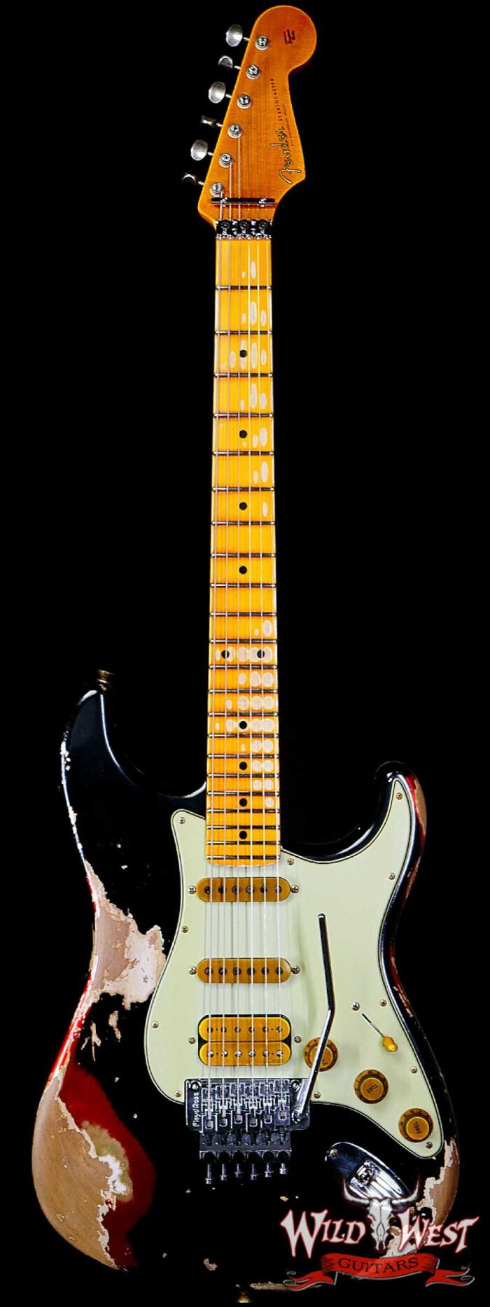 Fender Custom Shop Wild West Black Lightning Stratocaster HSS Floyd Rose Maple Board 22 Frets Heavy Relic Candy Apple Red - Image 1