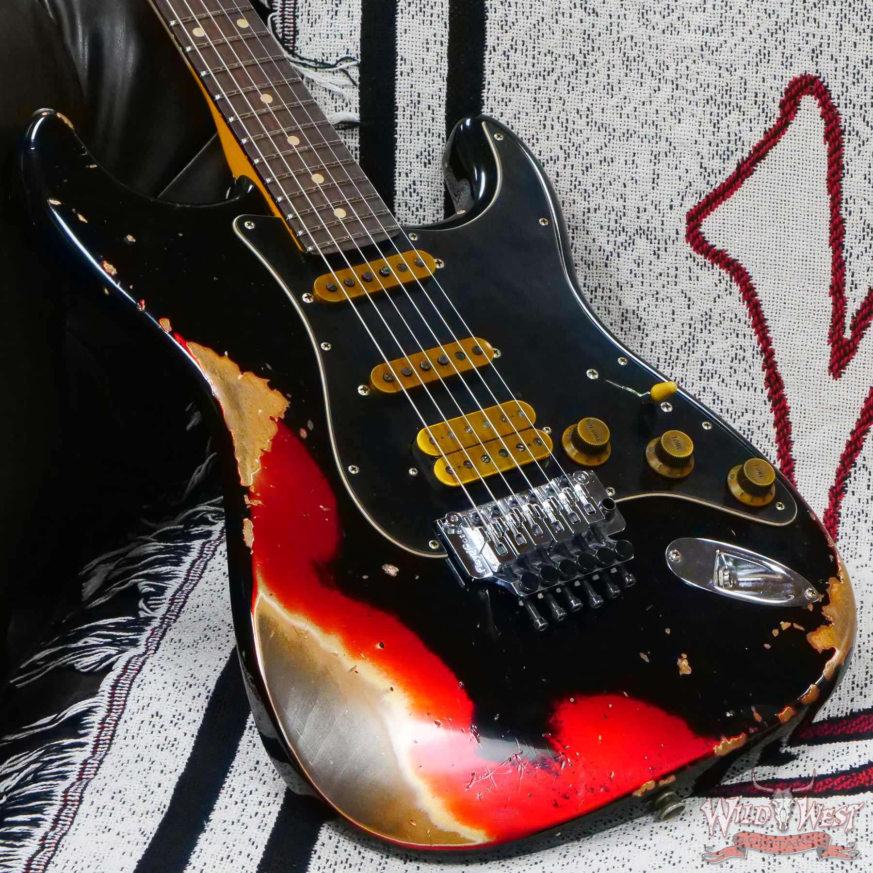fendercs-blfr-r130945-d3__wwg.jpg Fender Custom Shop Wild West Black Lightning Stratocaster HSS Floyd Rose Rosewood Board Black Pickguard Heavy Relic Candy Apple Red - Image 8