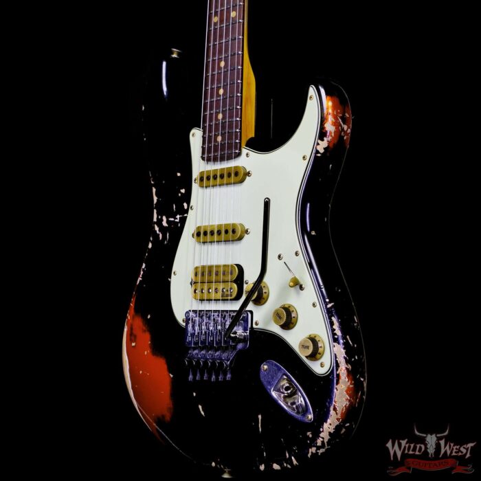 Fender Custom Shop Wild West Black Lightning Stratocaster HSS Floyd Rose Rosewood Fingerboard 22 Frets Heavy Relic Candy Tangerine 7.90 lbs - Image 2