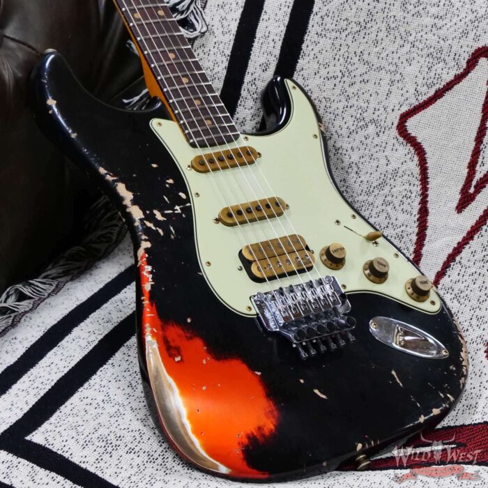 Fender Custom Shop Wild West Black Lightning Stratocaster HSS Floyd Rose Rosewood Fingerboard 22 Frets Heavy Relic Candy Tangerine 7.90 lbs - Image 8