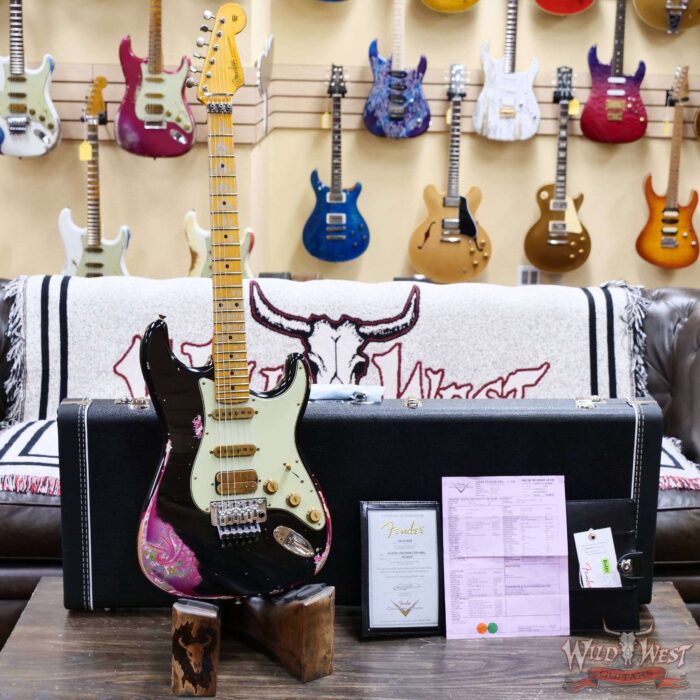 Fender Custom Shop Wild West Black Lightning Stratocaster HSS Floyd Rose Maple Fingerboard 22 Frets Heavy Relic Pink Paisley 7.85 lbs - Image 6