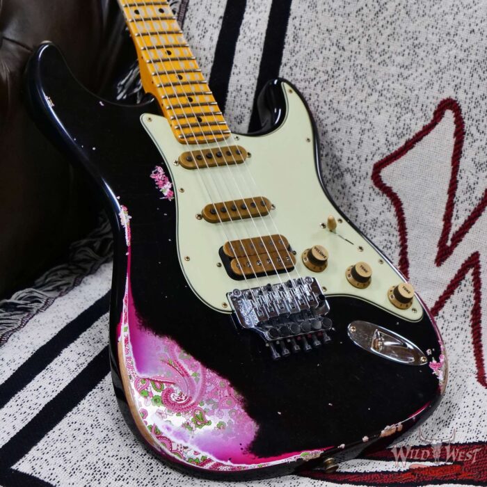 Fender Custom Shop Wild West Black Lightning Stratocaster HSS Floyd Rose Maple Fingerboard 22 Frets Heavy Relic Pink Paisley 7.85 lbs - Image 8