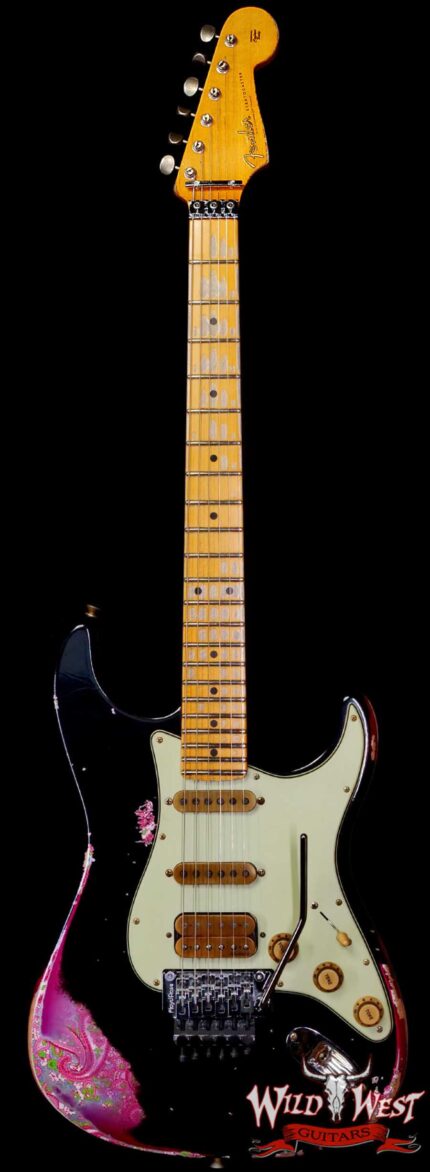 Fender Custom Shop Wild West Black Lightning Stratocaster HSS Floyd Rose Maple Fingerboard 22 Frets Heavy Relic Pink Paisley 7.85 lbs