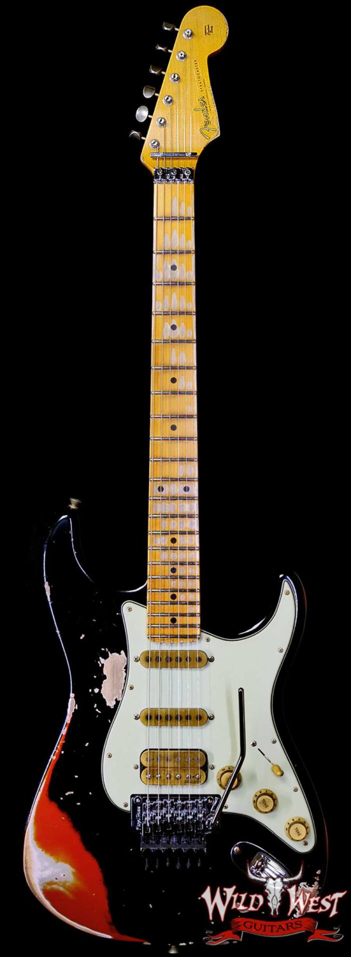 Fender Custom Shop Wild West Black Lightning Stratocaster HSS Floyd Rose Maple Fingerboard 22 Frets Heavy Relic Candy Tangerine 7.95 lbs - Image 1