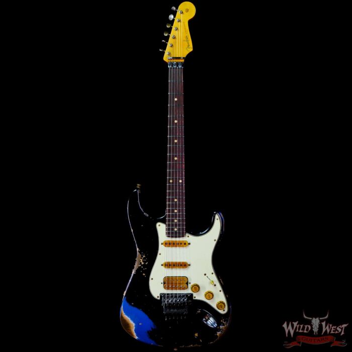 Fender Custom Shop Wild West Black Lightning Stratocaster HSS Floyd Rose Rosewood Board 22 Frets Heavy Relic Lake Placid Blue - Image 3