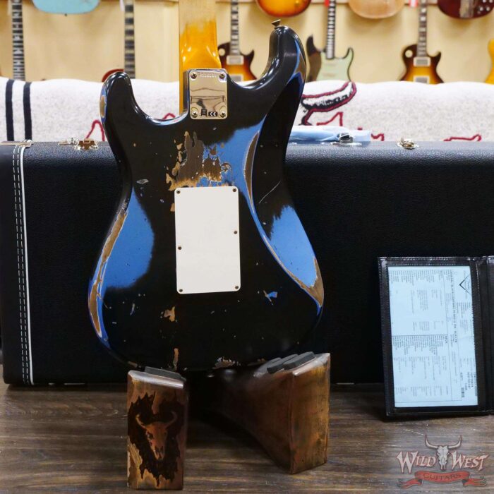Fender Custom Shop Wild West Black Lightning Stratocaster HSS Floyd Rose Rosewood Board 22 Frets Heavy Relic Lake Placid Blue - Image 11