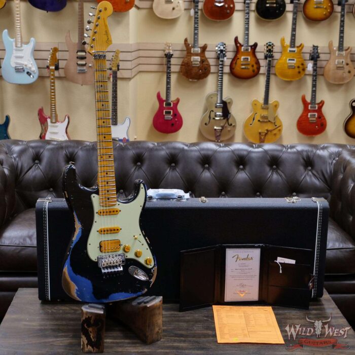 Fender Custom Shop Wild West Black Lightning Stratocaster HSS Floyd Rose Maple Board 22 Frets Heavy Relic Lake Placid Blue - Image 6