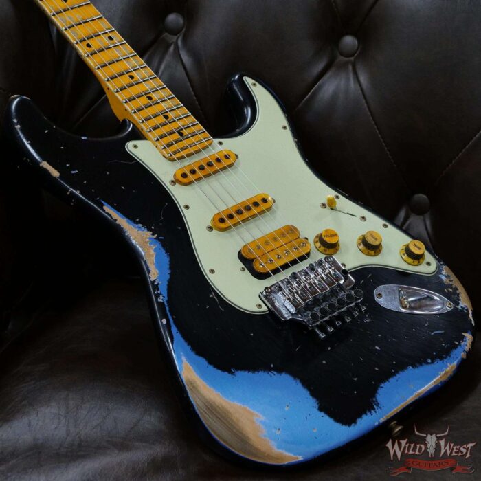 Fender Custom Shop Wild West Black Lightning Stratocaster HSS Floyd Rose Maple Board 22 Frets Heavy Relic Lake Placid Blue - Image 8