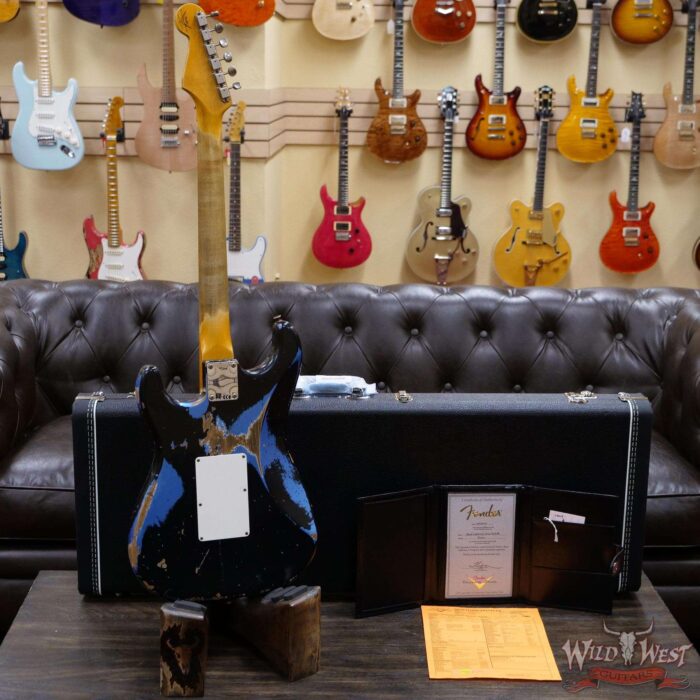 Fender Custom Shop Wild West Black Lightning Stratocaster HSS Floyd Rose Maple Board 22 Frets Heavy Relic Lake Placid Blue - Image 9