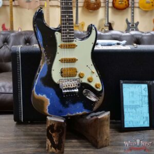 Fender Custom Shop Wild West Black Lightning Stratocaster Floyd Rose Heavy Relic Rosewood Board 22 Frets Lake Placid Blue - Image 8