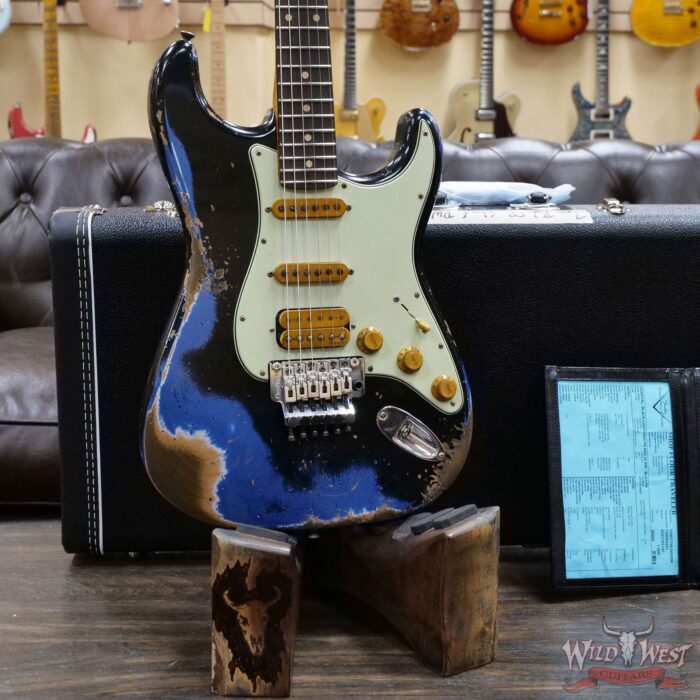 Fender Custom Shop Wild West Black Lightning Stratocaster Floyd Rose Heavy Relic Rosewood Board 22 Frets Lake Placid Blue - Image 8