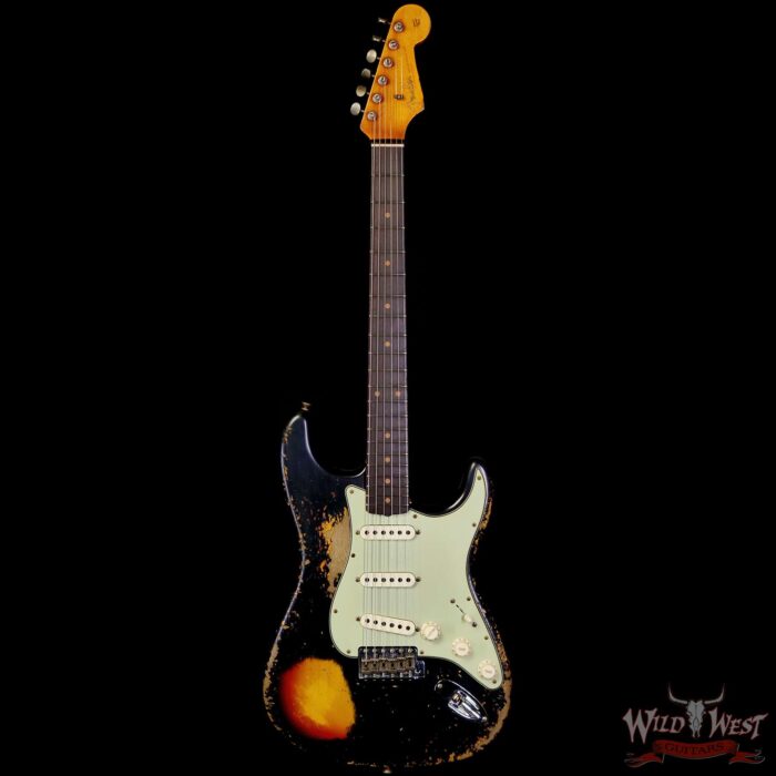 Fender Custom Shop 1959 Stratocaster Dark AAA Rosewood Board Super Heavy Relic Black over 3 Tone Sunburst 7.35 LBS - Image 3