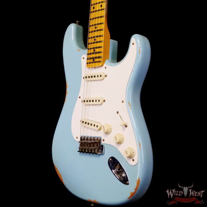 Fender Custom Shop 1957 Stratocaster Hand-Wound Pickups Maple Neck Relic Faded Aged Daphne Blue - Image 2
