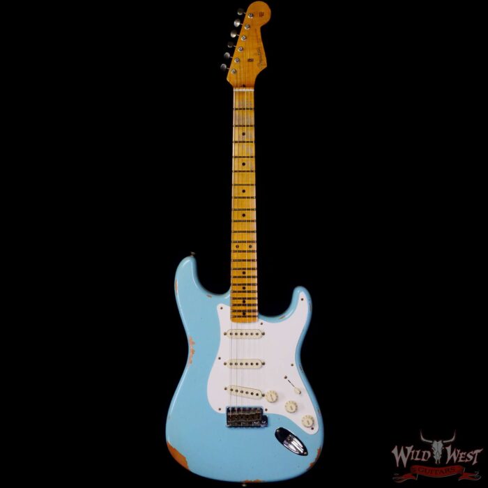 Fender Custom Shop 1957 Stratocaster Hand-Wound Pickups Maple Neck Relic Faded Aged Daphne Blue - Image 3