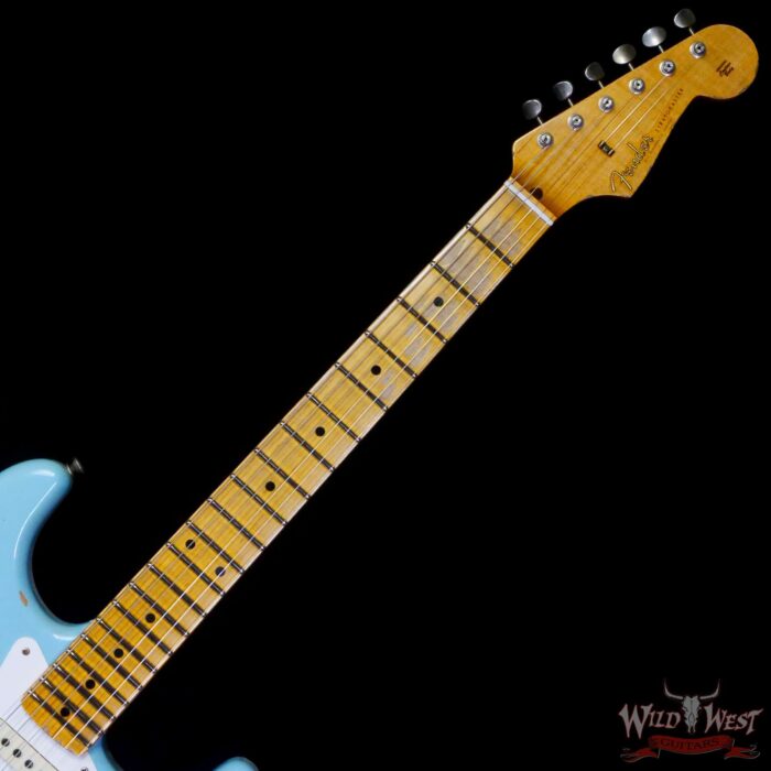 Fender Custom Shop 1957 Stratocaster Hand-Wound Pickups Maple Neck Relic Faded Aged Daphne Blue - Image 4