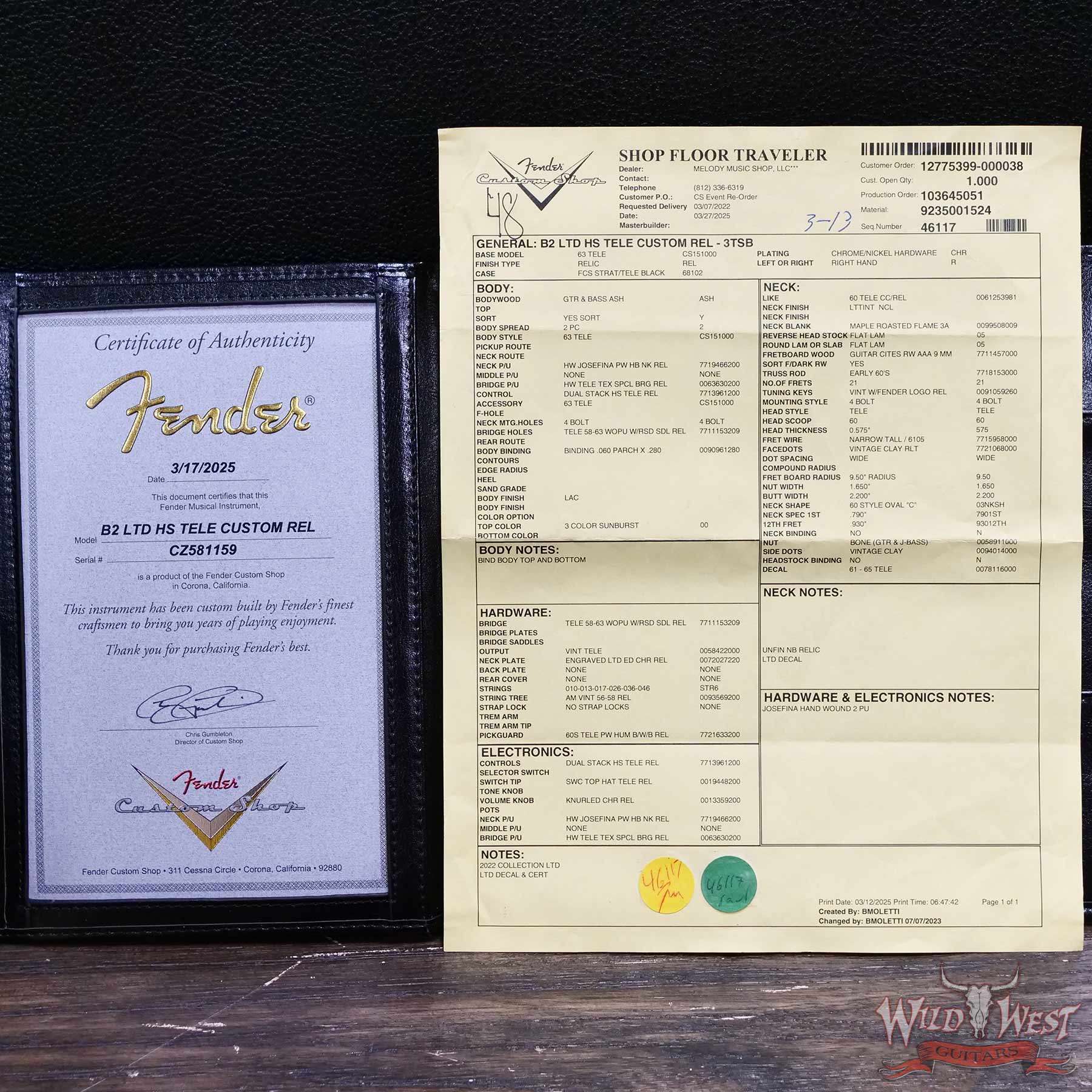 fendercs-cz581159-d9__wwg.jpg Fender Custom Shop Limited Edition 1963 HS Telecaster Custom Josefina Hand-Wound Pickups Relic 3 Tone Sunburst 6.90 lbs - Image 14