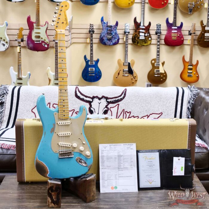 Fender Custom Shop Limited Edition 1958 Stratocaster AA Flame Maple Neck Heavy Relic Super Faded Aged Taos Turquoise 7.75 lbs - Image 6