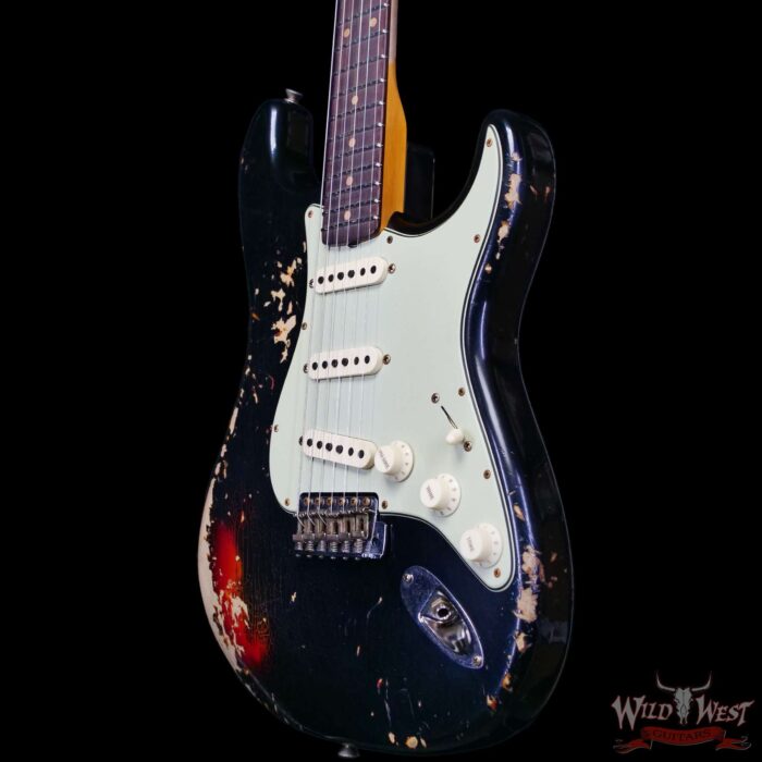 Fender Custom Shop 1960 Stratocaster Heavy Relic Aged Black over 3 Tone Sunburst 7.65 lbs - Image 2