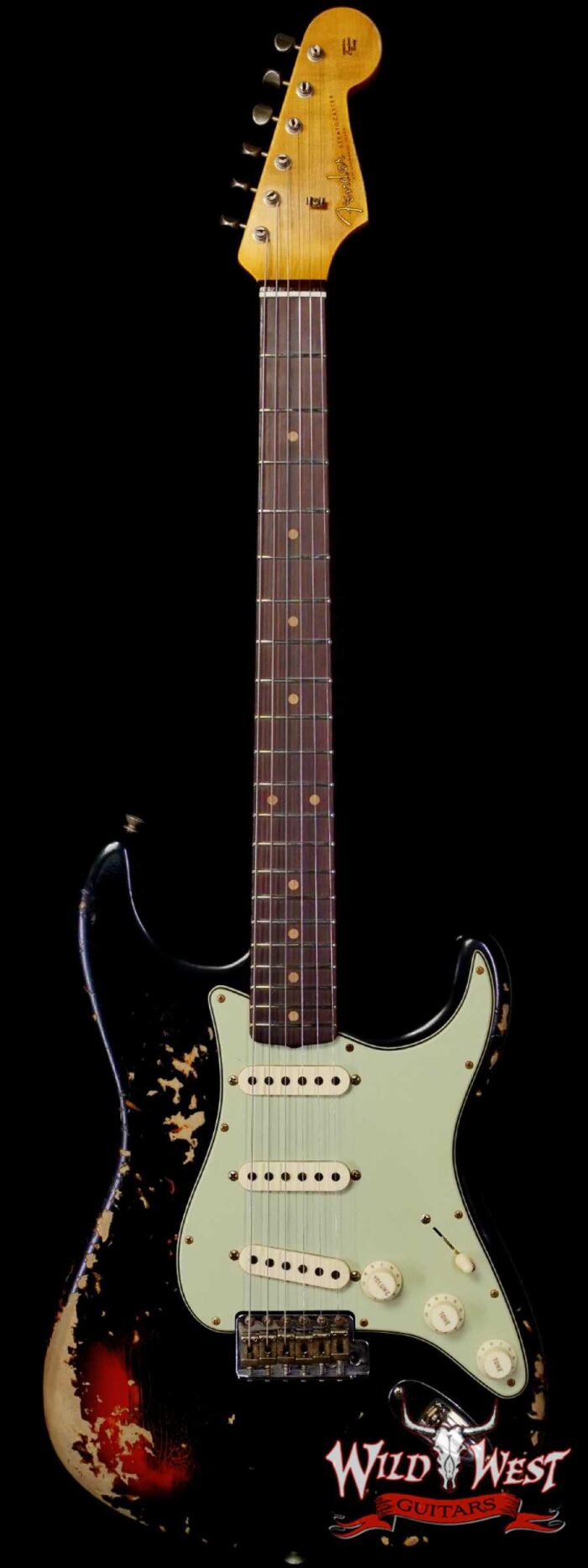 Fender Custom Shop 1960 Stratocaster Heavy Relic Aged Black over 3 Tone Sunburst 7.65 lbs - Image 1