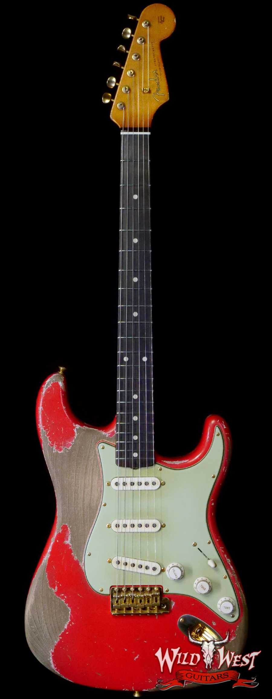 fendercs-lp0123-main__wwg_large.jpg Fender Custom Shop Levi Perry Masterbuilt 1962 Stratocaster Brazilian Rosewood Board Heavy Relic Fiesta Red with Gold Hardware - Image 1