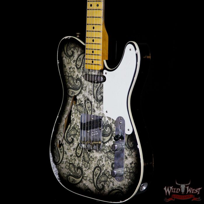 Fender Custom Shop Limited Editon Roasted Pine Double Esquire Thinline Custom Relic Semi-Hollow Maple Neck Aged Black Paisley - Image 2