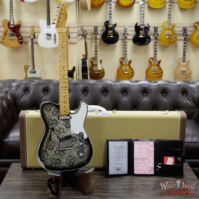 Fender Custom Shop Limited Editon Roasted Pine Double Esquire Thinline Custom Relic Semi-Hollow Maple Neck Aged Black Paisley - Image 8
