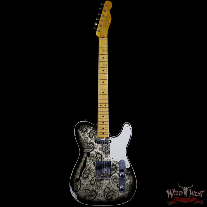 Fender Custom Shop Limited Editon Roasted Pine Double Esquire Thinline Custom Relic Semi-Hollow Maple Neck Aged Black Paisley - Image 3