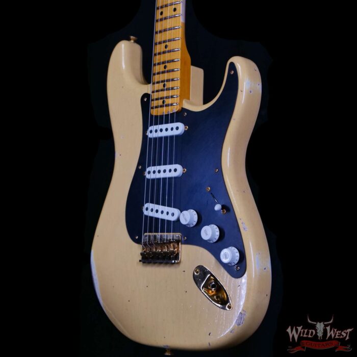 Fender Custom Shop Limited Edition 70th Anniversary 1954 Stratocaster Hardtail Relic Nocaster Blonde with Black Pickguard & Gold Hardware 7.10 LBS - Image 2