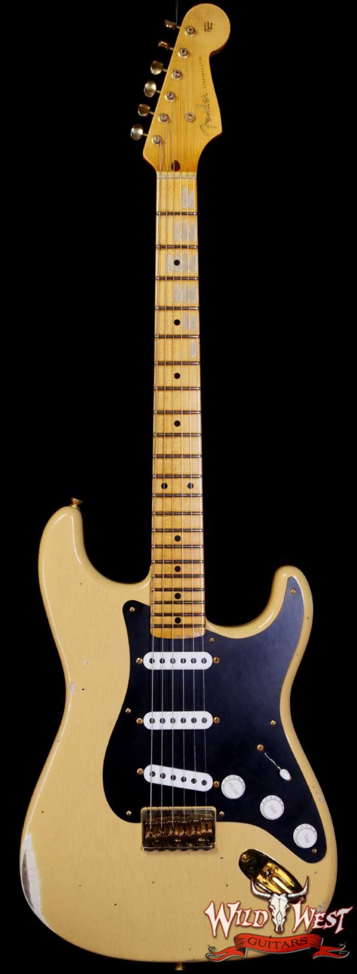 Fender Custom Shop Limited Edition 70th Anniversary 1954 Stratocaster Hardtail Relic Nocaster Blonde with Black Pickguard & Gold Hardware 7.10 LBS - Image 1