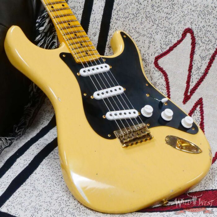 Fender Custom Shop Limited Edition 70th Anniversary 1954 Stratocaster Hardtail Relic Nocaster Blonde with Black Pickguard & Gold Hardware 6.90 LBS - Image 8