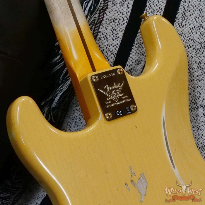 Fender Custom Shop Limited Edition 70th Anniversary 1954 Stratocaster Hardtail Relic Nocaster Blonde with Black Pickguard & Gold Hardware 6.90 LBS - Image 13